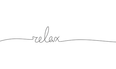 One line continuous black word relax. Minimalist relax concept. Vector illustration