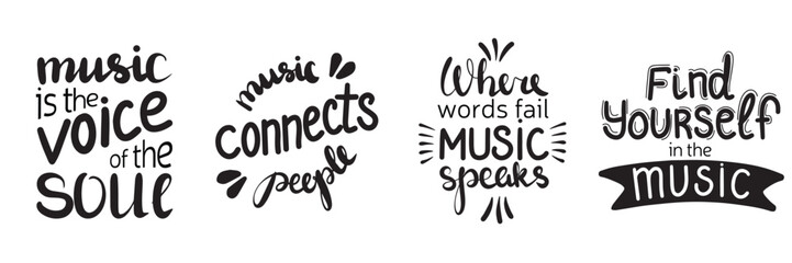 Set of music quotes. Vector hand drawn illustration. Lettering phrases. Idea for poster, postcard.