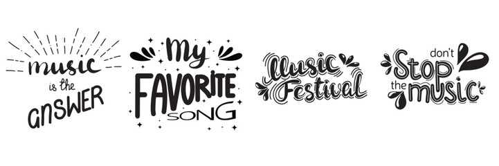 Naklejka premium Collection of music phrases. Vector hand drawn illustration. Lettering phrases. Idea for poster, postcard.