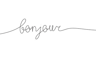 One line continuous black word bonjour. Minimalist bonjour concept. Vector illustration © clelia-clelia