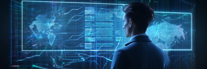 AI Artificial Intelligence, Data Science, Information technology concept. Businessman touching on AI machine learning on virtual screen with big data, computer code, Generative AI