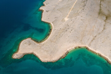 Obraz premium Aerial view of the barren landscape on Pag Island, Croatia