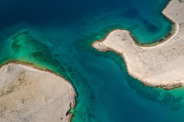Aerial view of the barren landscape on Pag Island, Croatia