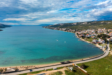 Obraz premium Aerial view of Stara Novalja town in Pag island, Croatia 