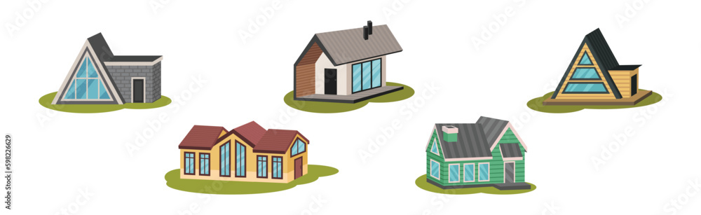 Canvas Prints house exterior and front with roof vector set