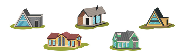 House Exterior and Front with Roof Vector Set