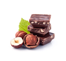 Chocolate with filbert on white backgrounds