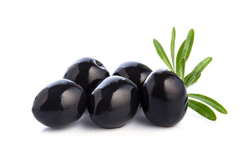 Olives fruits with leaves on white backgrounds.