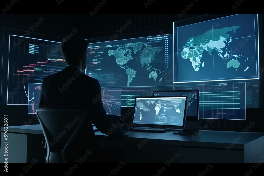 Poster businessman analyst working with digital finance business data graph showing technology of investmen