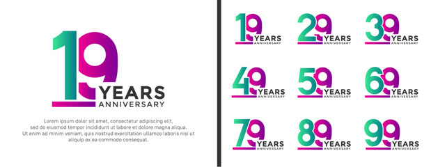 set of anniversary logo style purple and green color on white background for celebration