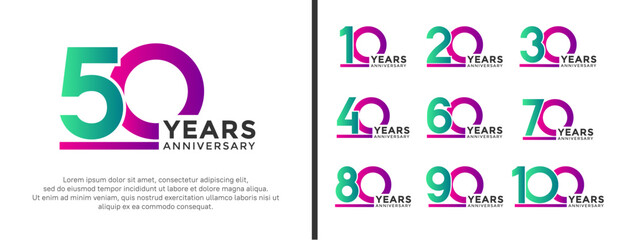 set of anniversary logo style purple and green color on white background for celebration