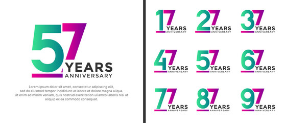 set of anniversary logo style purple and green color on white background for celebration