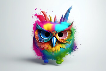 Naklejka premium Image of an colorful owl head on a clean background. Birds. Wildlife Animals. Illustration, generative AI.