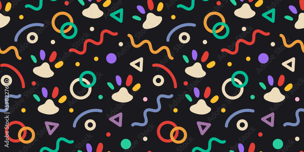 Poster fun colorful line doodle seamless pattern. creative minimalist style art background for children or 