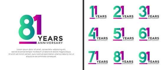 set of anniversary logo style purple and green color on white background for celebration