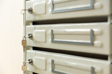 Steel Mailboxes in an apartment residential building.