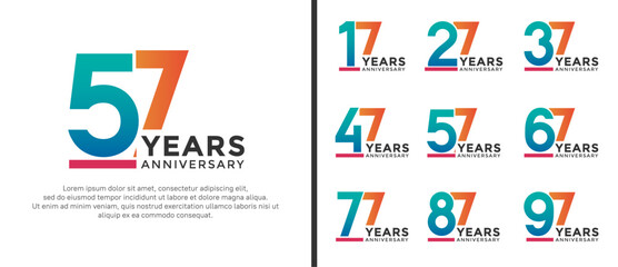 set of anniversary logo style blue and orange color on white background for celebration