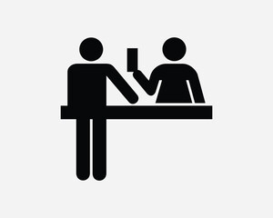 Ticket Counter Icon. Reception Service Travel Office Desk Person Registration Reservation Sign Symbol Artwork Graphic Illustration Clipart Vector