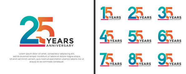 set of anniversary logo style blue and orange color on white background for celebration