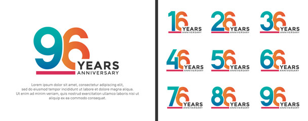 set of anniversary logo style blue and orange color on white background for celebration