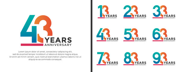 set of anniversary logo style blue and orange color on white background for celebration