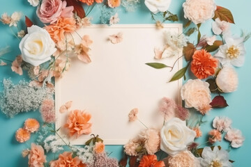 Naklejka na ściany i meble A frame decorated with flowers. AI generative