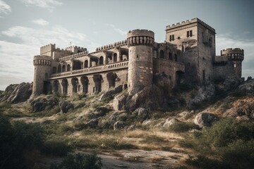 Antique fortress on blank. Generative AI