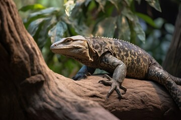 Fototapeta premium Monitor lizard crawling on a tree branc