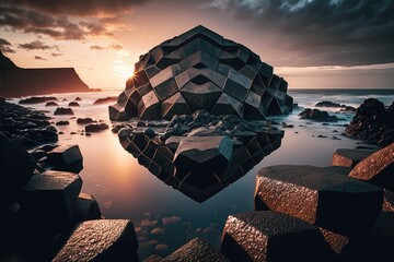 Giants causeway hexagon basalt rock on the sea. distinct generative AI image. Generative AI - obrazy, fototapety, plakaty