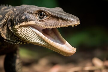 Obraz premium Monitor lizard with a forked tongu