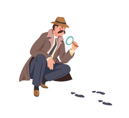 Detective looking at human footprint on floor