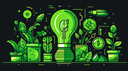 Illustration on the theme of ecology and a light bulb, generative AI. Generative AI