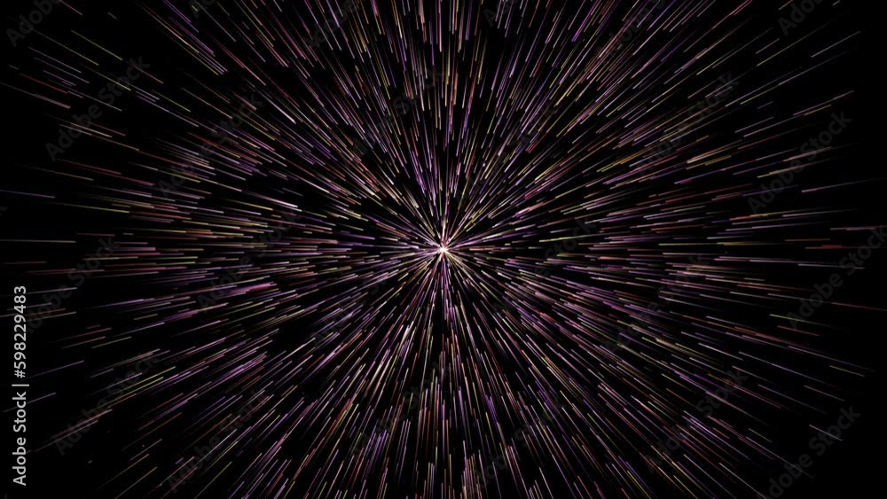 Poster abstract hyper jump into another galaxy. creative cosmic background. speed of light. neon glowing ra