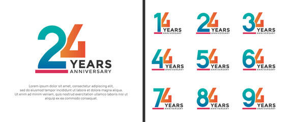 set of anniversary logo style blue and orange color on white background for celebration