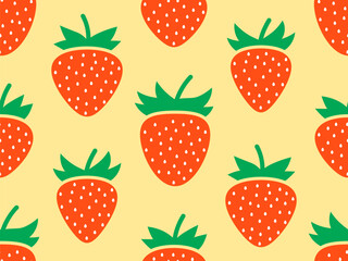 Seamless pattern with red strawberries on a pink background. Red strawberries with seeds. Strawberry sweet berries. Design for posters, wrapping paper and wallpapers. Vector illustration
