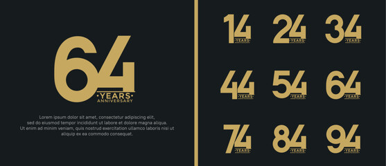 set of anniversary logo style flat gold color on black background for special moment