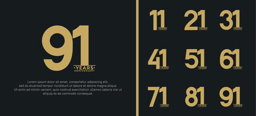 set of anniversary logo style flat gold color on black background for special moment