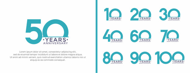 set of anniversary logo style blue color on white background for special moment - obrazy, fototapety, plakaty