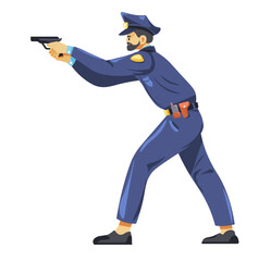 Obraz premium Detective or officer, cop pointing gun, vector