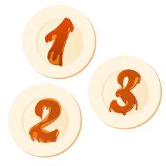 Sweet numbers one two and three with caramel on a plate