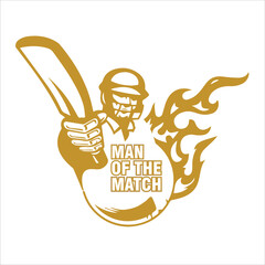 Cricketer logo, Cricket League, Cricket Championship, man of the match bat and ball with stumps vector illustration