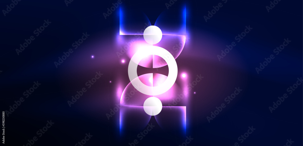 Poster neon light glowing circles vector abstract background