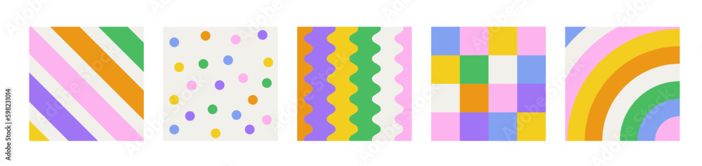 Aufkleber set of minimal trendy color geometric covers. squared background collection with lines and dots for 