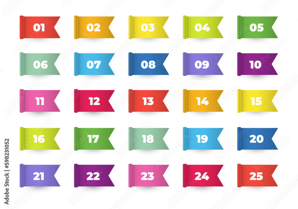 Wall mural 3d flag number bullet points from 1 to 25