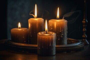 Obraz na płótnie Canvas Three burning candles. Generative AI
