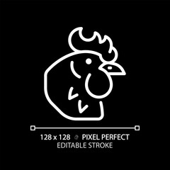 Poultry pixel perfect white linear icon for dark theme. Chicken products. Meat section. Farm animal. Butcher shop. Thin line illustration. Isolated symbol for night mode. Editable stroke