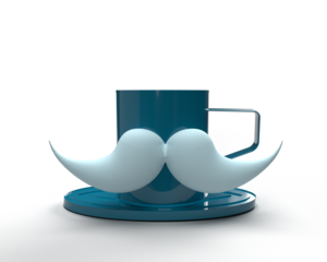 Moustache white color coffee cup blue gradient color symbol decoration mug dad father day male man person people cafe tea beverage concept happy drink holiday father day  concept event business retro 