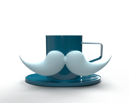 Moustache white color coffee cup blue gradient color symbol decoration mug dad father day male man person people cafe tea beverage concept happy drink holiday father day  concept event business retro  - Powered by Adobe