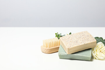 Concept of bath and skin care accessories - soap