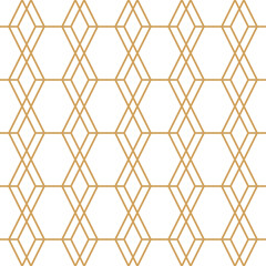 Fototapeta premium Art deco seamless pattern gold line and hexagon shape, ornamental repeat tile, luxury digital paper in vintage style isolated on transparent background, cut out, png, illustration.